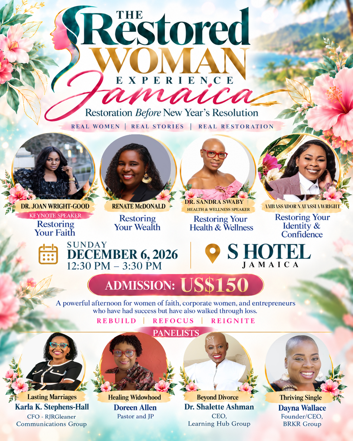 The Restored Woman Experience Jamaica flyer — December 6, 2026 at S Hotel Jamaica